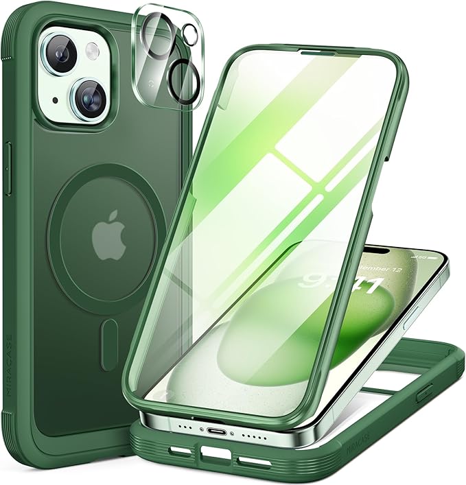 Miracase Magnetic for iPhone 12 Pro Max Case [Compatible with MagSafe] Full-Body Phone case with Built-in Glass Screen Protector& Camera Protector, Military Drop Proof 12 Pro Max Cover