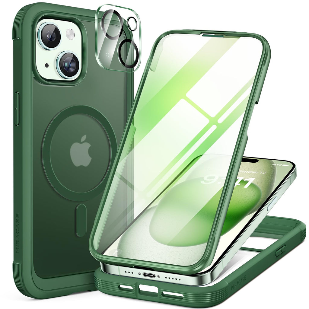 Miracase for iPhone 13 Case 6.1'',Full-Body Magnetic Clear Bumper Case with Built-in 9H Tempered Glass Screen Protector,Military Drop Protection Outdoor Phone Case — iPhone 15