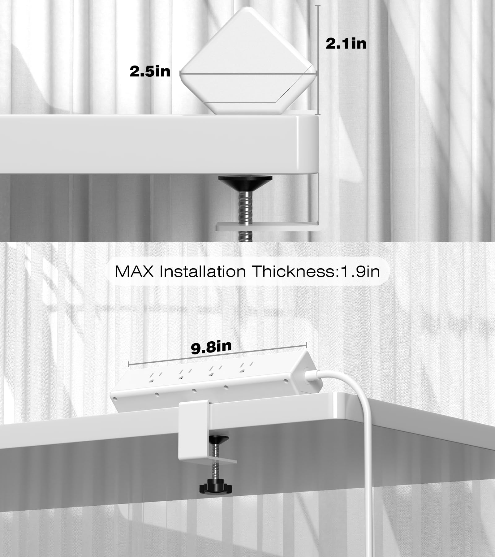 VILONG Desk Clamp Power Strip, Edge Mount, 8AC, 8USB (4 USB-C), 1200J