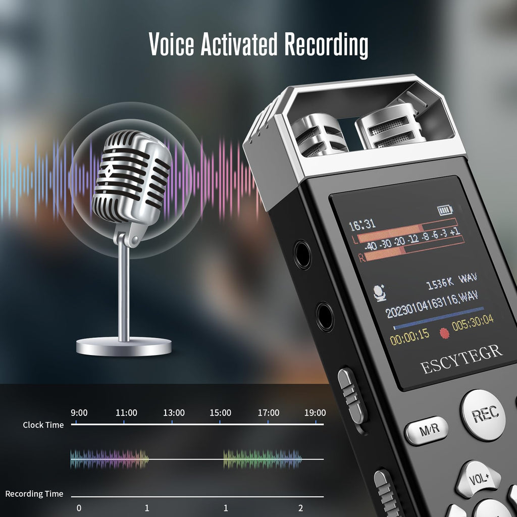 ESCYTEGR 144GB Digital Voice Activated Recorder 1536KBPS Audio Voice Recorder with Playback Recording Device Dictaphone Sound Tape Recorder with Password Protection for Lectures,Meetings