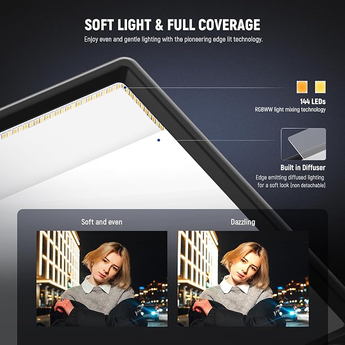 NEEWER 192 LED Video Light Panel, 20W Ultra Thin Bi Color Dimmable DSLR Camera Soft Light, 8000mAh Built in Lithium Battery, 3200-5600K CRI97+, Key Lighting for Studio Photography Recording Streaming