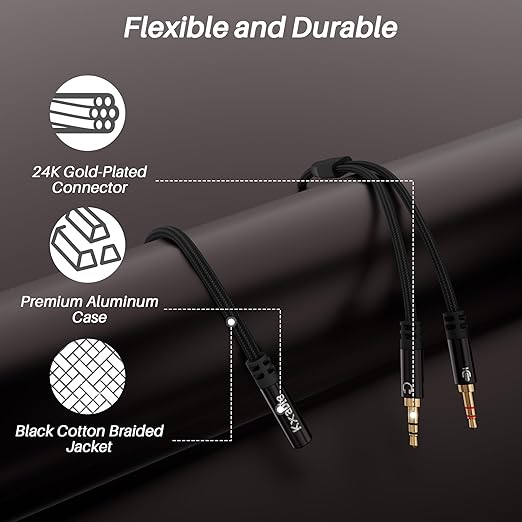 Headphone Splitter for Computer, 3.5mm Female to Dual 3.5mm Male Audio Splitter Cable, Stereo Jack Earphones Headset to PC Laptop Adapter, 1/8inch 2-in-1 Y Separator Aux Dongle Converters, 2FT