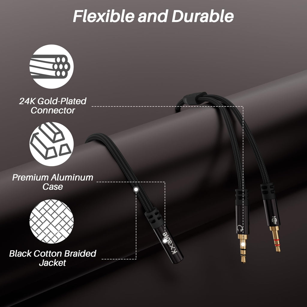 Kxable Headphone Splitter for Computer, 3.5mm Female to Dual 3.5mm Male Audio Splitter Cable, Stereo Jack Earphones Headset to PC Laptop Adapter, 1/8inch 2-in-1 Y Separator Aux Dongle Converters, 6FT
