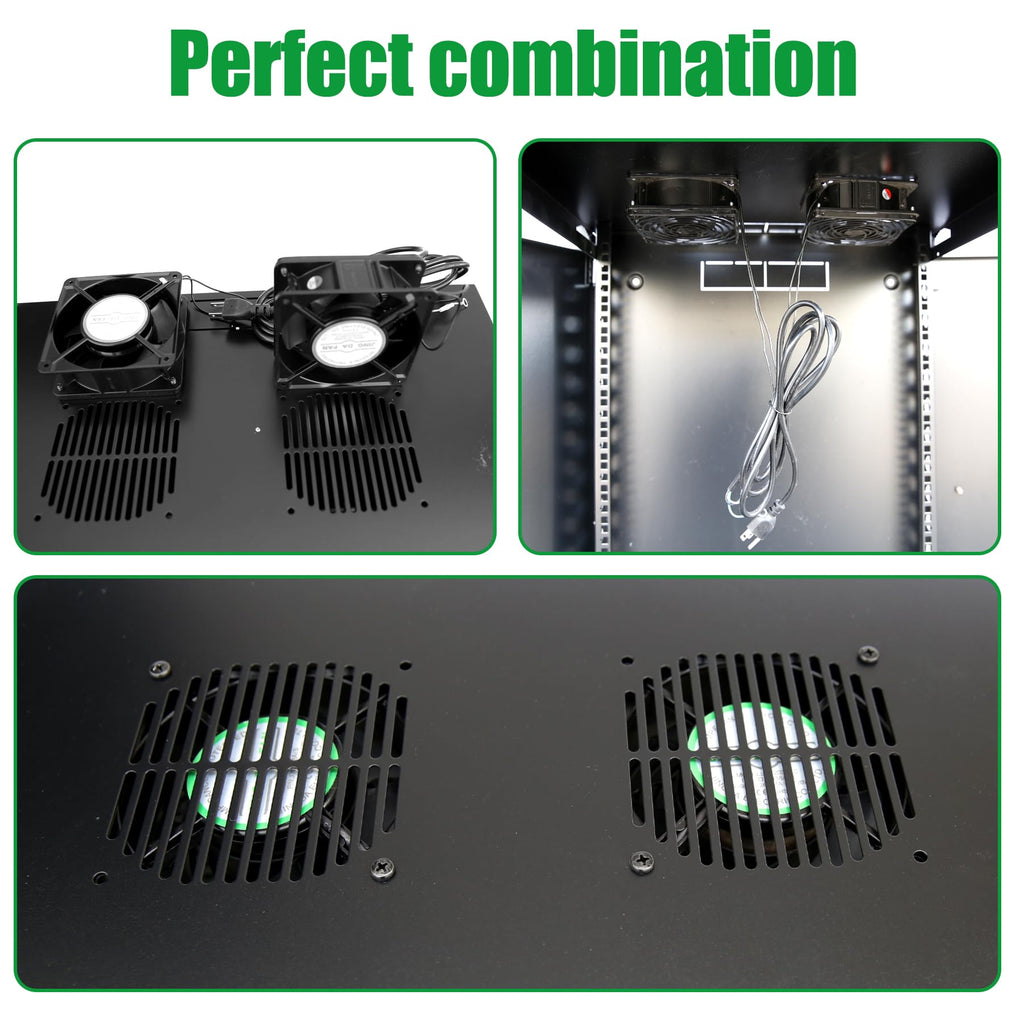 GlobalRack 9U Wall Mount Cabinet, Glass Door, Locking Casters, 2 Fans