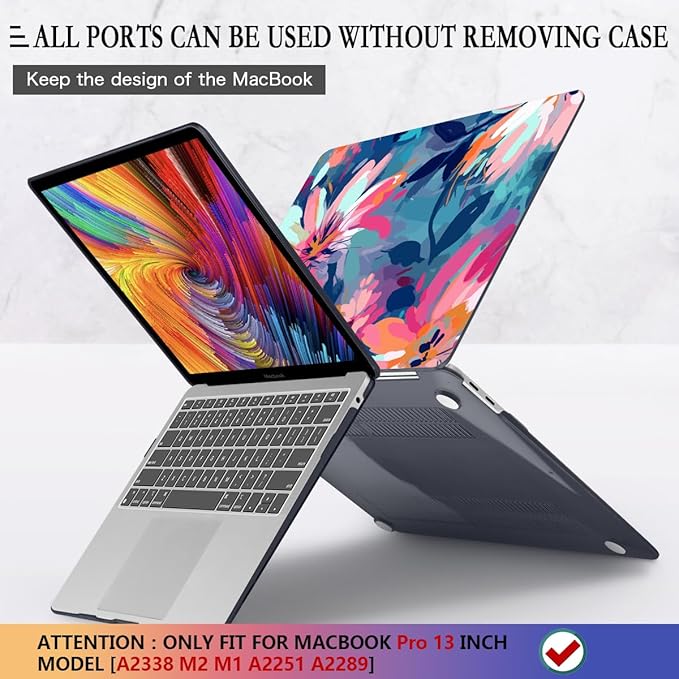 CISSOOK Compatible with MacBook Pro 13 inch Case 2025-2016 Release M2 M1 Chip A2338 A2251 A2289 with Touch Bar, Plastic Hard Shell Case &Keyboard Cover& Screen Protector, Muti-Color Painting