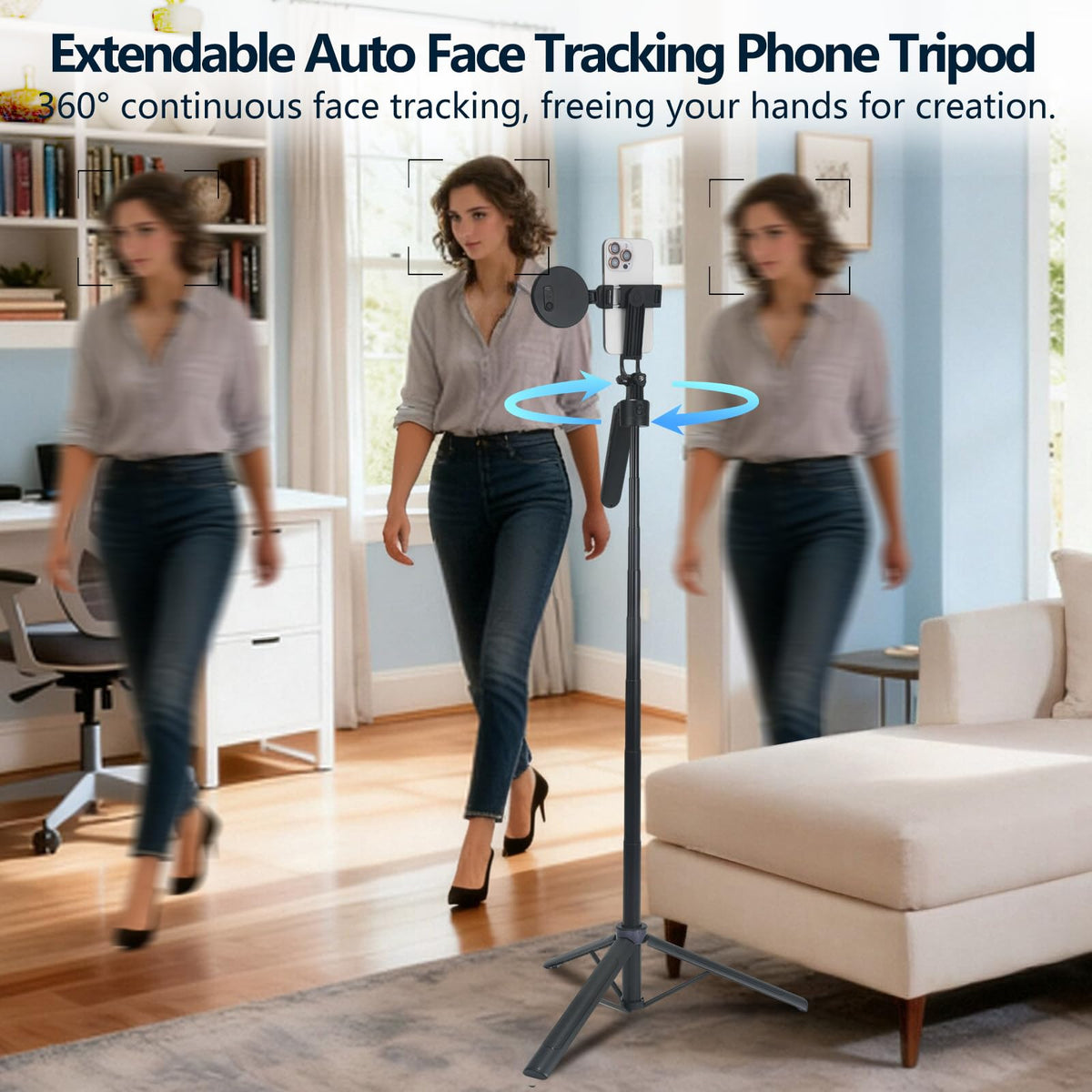 Auto Face Tracking Tripod for iPhone with Light and Remote Control