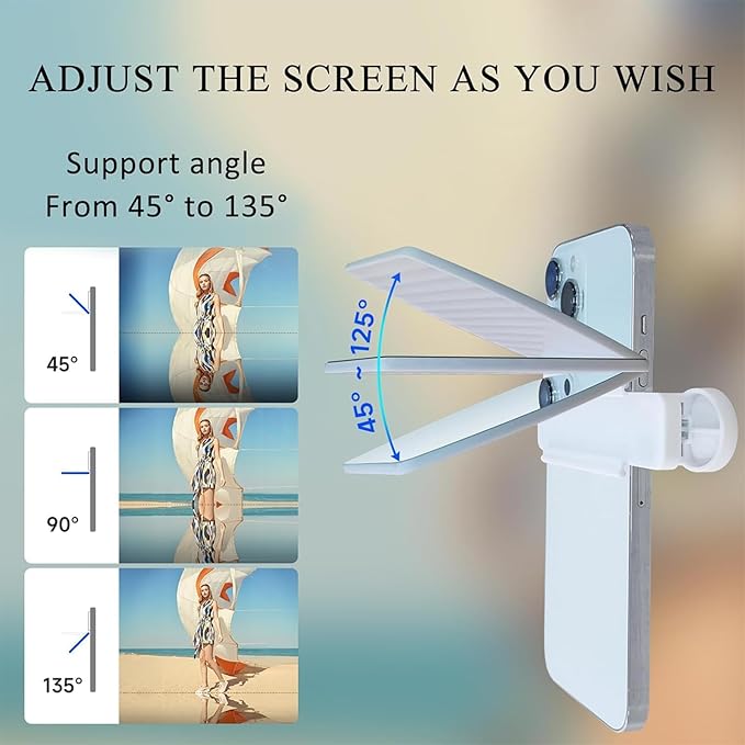Mirror Effect Lens - Capture Stunning Reflections Instantly, Smartphone Camera Mirror Reflection Clip Kit, Adjustable Angle Mobile Phone Camera Mirror Clip for Outdoor Travel Photography (White)