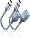 USB C to USB Adapter 2 Pack: USB Female to USB C Male OTG Cable - 10Gbps SuperSpeed Data Transfer for MacBook Pro/iPad Air, iPhone 16 15 Pro Max (0.59ft, Grey)