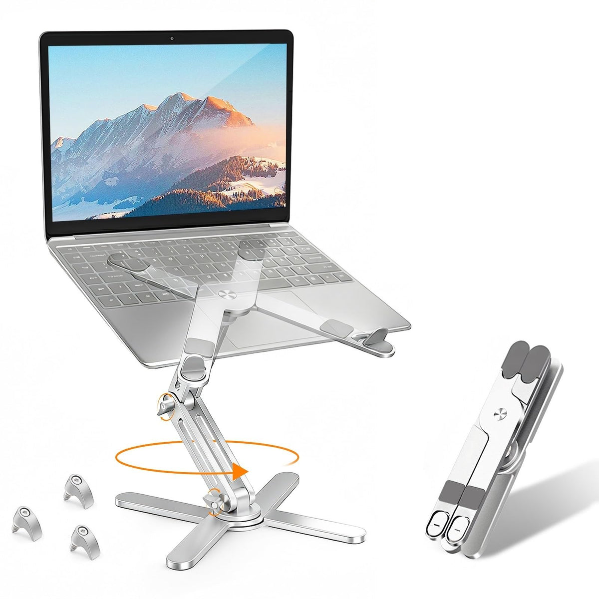 MOALLIA N86 360 Rotating Laptop Stand for Desk with Locking Knobs, Silver
