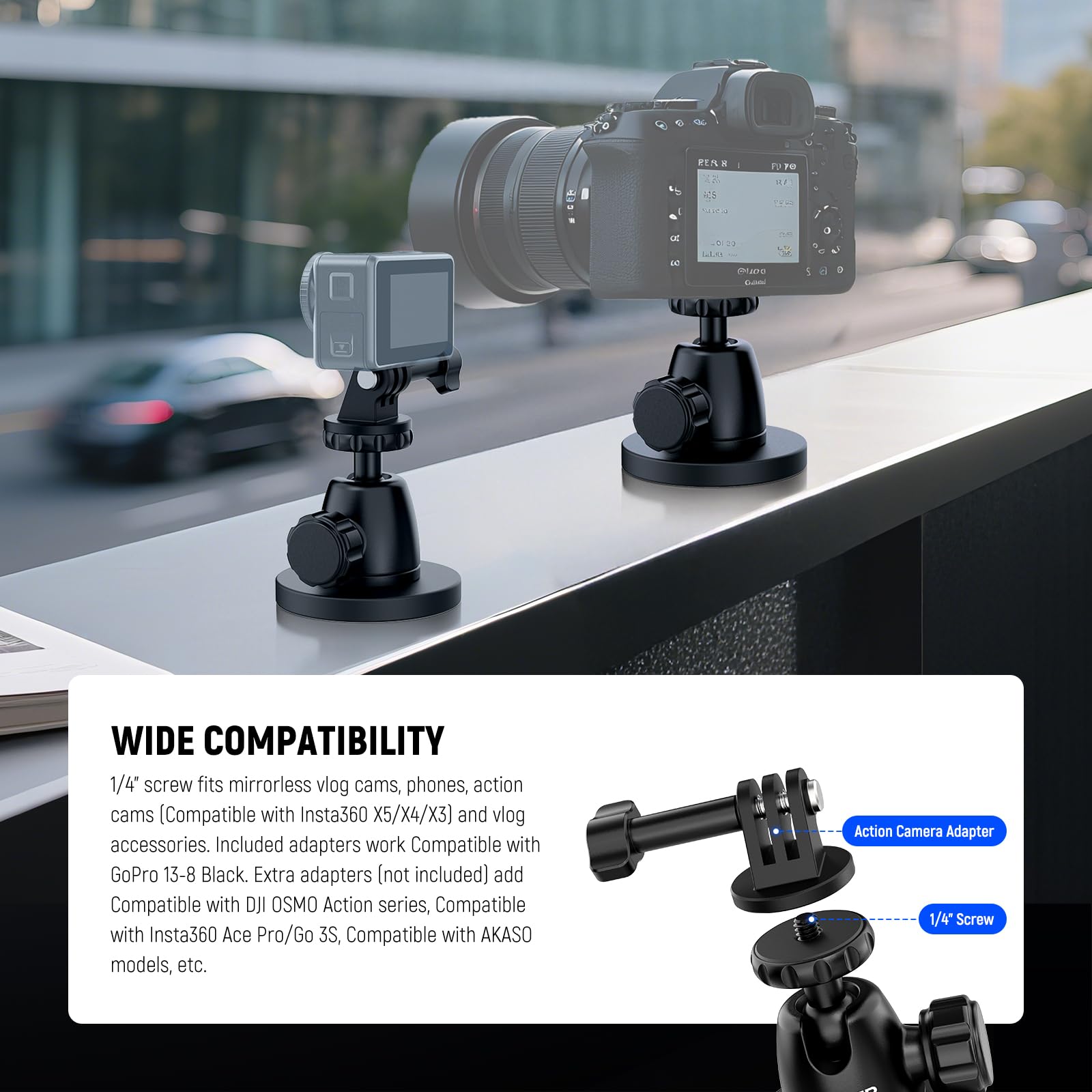 NEEWER Basics Magnetic Action Camera Mount for Car Video Recording, GP-101