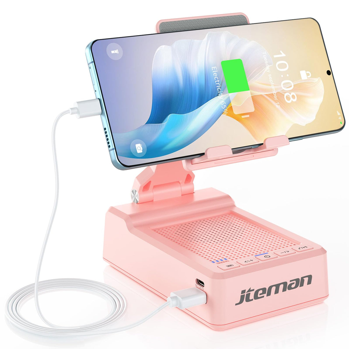 JTEMAN Phone Stand with Bluetooth Speaker and Charging Function