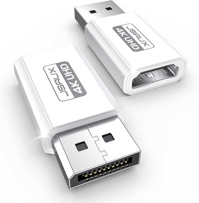 4K DisplayPort to HDMI Adapter 2-Pack, JSAUX DP PC to HDMI Monitor Converter Video UHD 2K@120Hz,4K@30 DP to HDTV Male to Female Uni-Directional adapter Compatible with Dell, Lenovo, HP,GPU, AMD -White