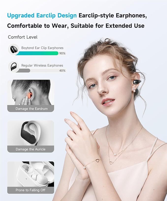 Ultra Open Ear Earbuds - Ergonomic Clip-On Earbuds, Small Bone Conduction Over-The-Ear Headphones with Waterproof Design, Perfect Running Headphones for Sports and Fitness, Black