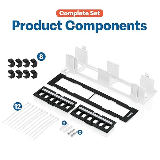 Everest Media 12-Port Keystone Patch Panel (4-Pack) - Removable 6-Port Panels - with 89D Wall Mount Bracket - Vertical/Horizontal Installation - 8 Blank Keystone Jack Inserts Included