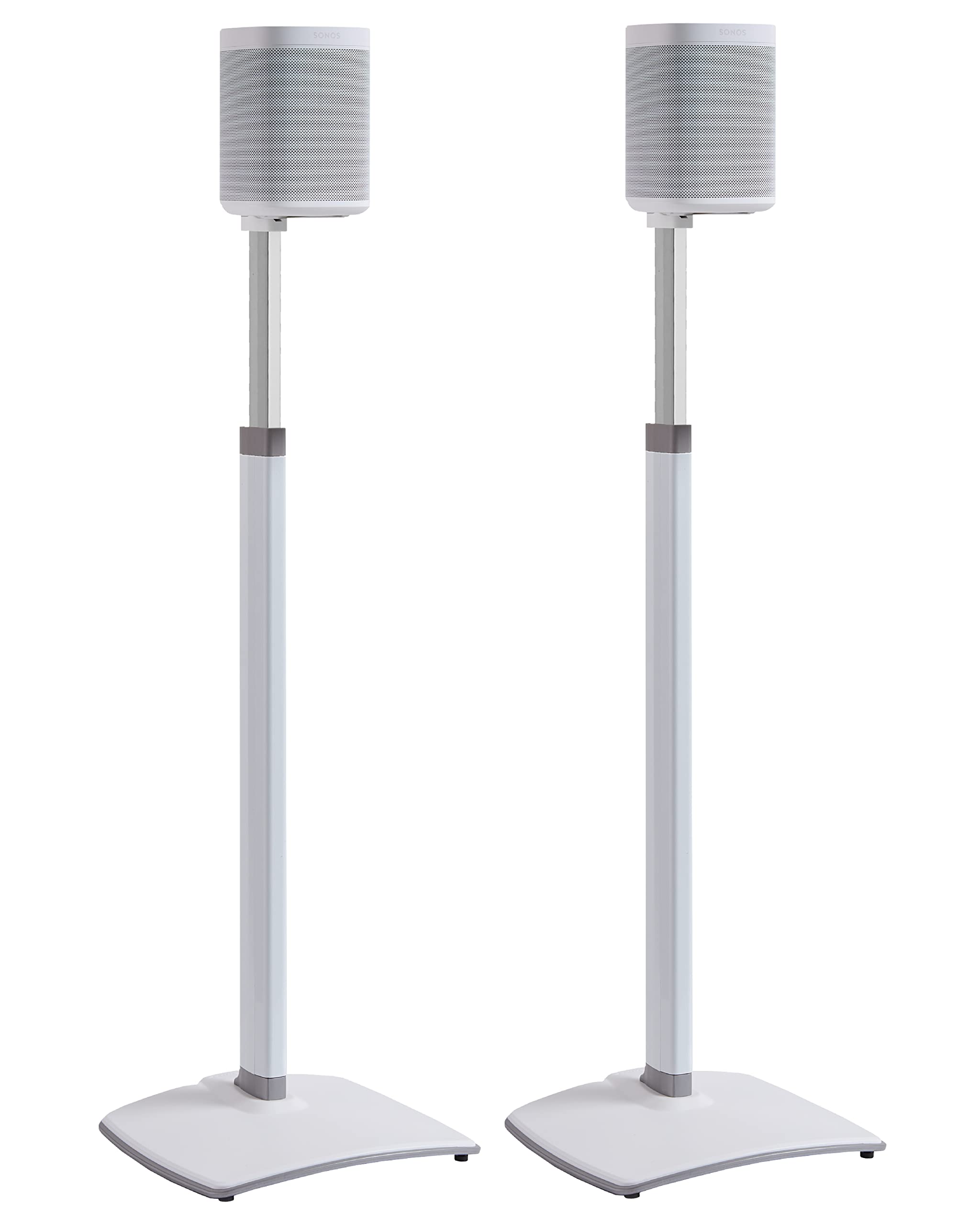 SANUS Adjustable Height Wireless Speaker Stands Designed for Sonos One, One SL, and Play:1 - Tool-Free Adjustment up to 16" and Built-in Cable Management (White)