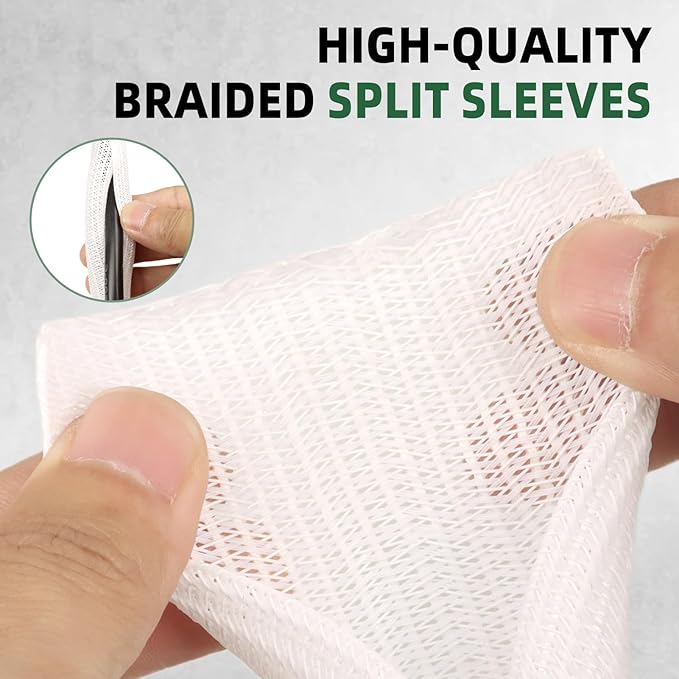 Split Wire Loom Tubing, Cable Protector Sleeve, Braided Cable Management for TV/Computer/Home Theater/Engine Bay, Cord Protectors from Pets No Chew (White, 1/2"-25ft)