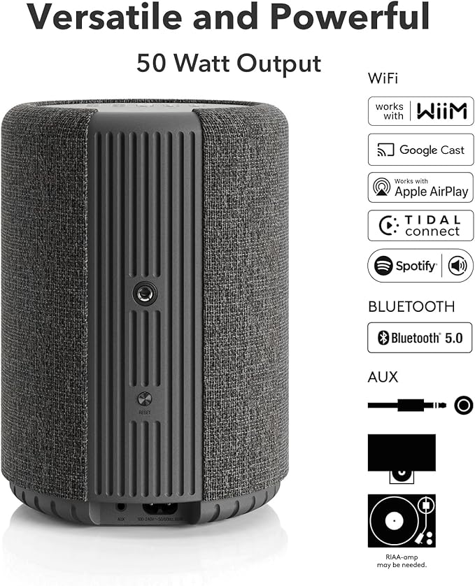 Audio Pro A10 MKII Wireless Multiroom Speaker, WiiM Edition | High Fidelity, Bluetooth, WiFi | Compatible with AirPlay 2, Google Cast, Siri, WiiM Home App, Stream Spotify, Tidal & More, Dark Gray