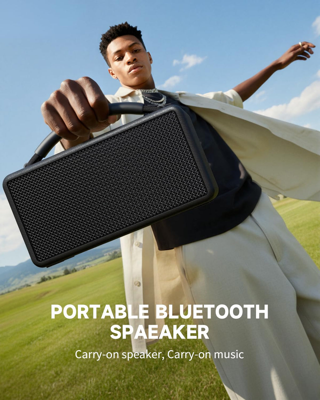 DINDIN Portable Bluetooth Speaker: 80W (Peak), 20H Playtime, Loud Wireless Wood Speakers with Bass, AUX and USB Input, Subwoofer, TWS Pairing, Vintage Speaker for Outdoor, Home, Office (Black)
