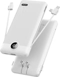 VRURC Portable Charger,Power Bank Built-in Cables and AC Wall Plug, USB C Portable Bank 10000mAh, Travel Essentials Phone Charger Compact External Battery Pack for Smart Phones, Tablets etc-White