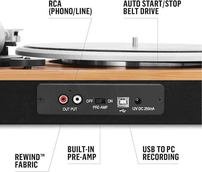 House of Marley Stir It Up Turntable, Vinyl Record Player with 2 Speed Belt Drive for 33/45 RPM, Built in Pre-Amp, Headphone Jack and Made from Sustainable Materials. for Wired Speakers Only