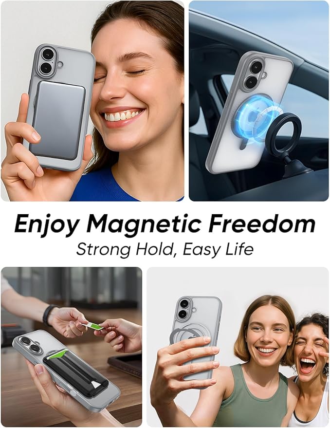 MAGIC JOHN 360° Rotatable Magnetic Invisible Stand for iPhone 16 Case [Camera Control Button] [Compatible with MagSafe] 16FT Shockof for iPhone 16 Case with Kickstand, Gray