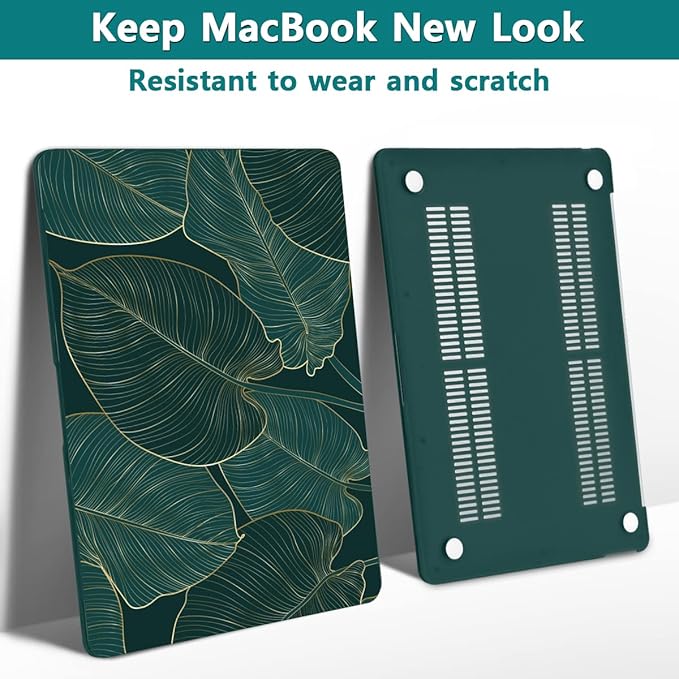 Teryeefi Hard Shell Case + Keyboard Cover + Screen Protector for MacBook Air 13 inch M1, Green Leaf