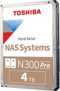 Toshiba N300 PRO 4TB Large-Sized Business NAS (up to 24 Bays) 3.5-Inch Internal Hard Drive - Up to 300 TB/Year Workload Rate CMR SATA 6 GB/s 7200 RPM 512 MB Cache - HDWG740XZSTD