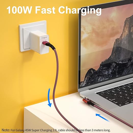 Fasgear USB C to USB C 3.1 Gen 2 Cable 10ft, 10Gbps 100W(20V/5A) Power Delivery with E-Marker Chip 10Gbps Data Sync 4K@60Hz Video Output Compatible for Type-C Devices,Quest Link,MacBook, 3m Red