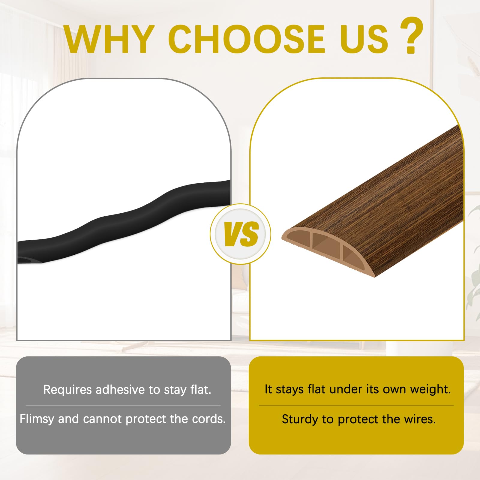 JAHOMFAI Floor Cord Cover 10FT Cord Covers for Wires on Floor Protect Wires & Prevent Trip Hazards, Easy to Cut for Home, Office, School, Concerts, Cavity W0.6in x H0.32in