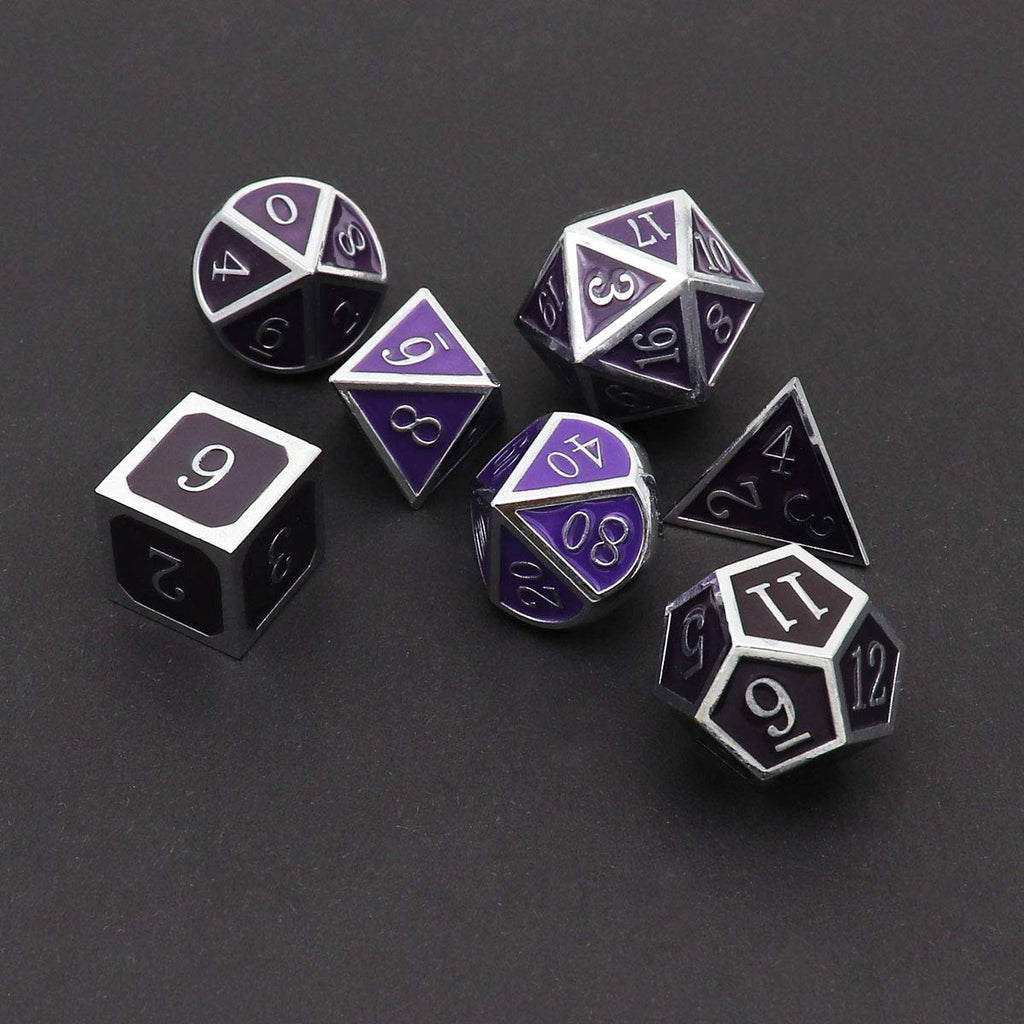 Haxtec Color Changing Metal DND Dice Set Silver Black Purple Color Shifting D&D Dice with Leather Dice Bag Compatible with Dungeons and Dragons TTRPG DND Gift