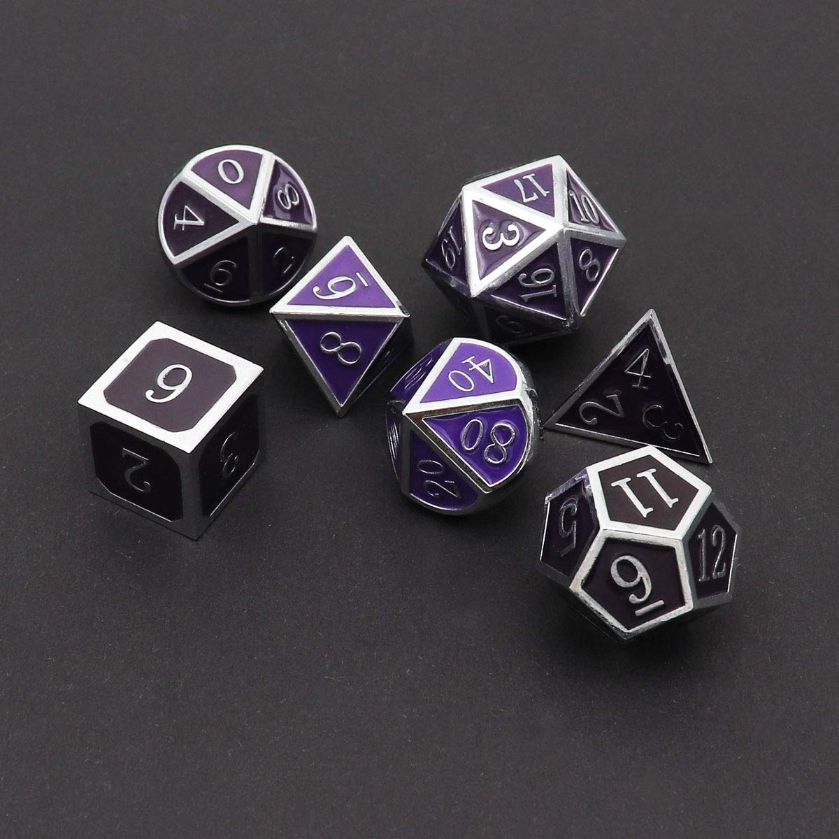 Haxtec Color Changing Metal DND Dice Set Silver Black Purple Color Shifting D&D Dice with Leather Dice Bag Compatible with Dungeons and Dragons TTRPG DND Gift