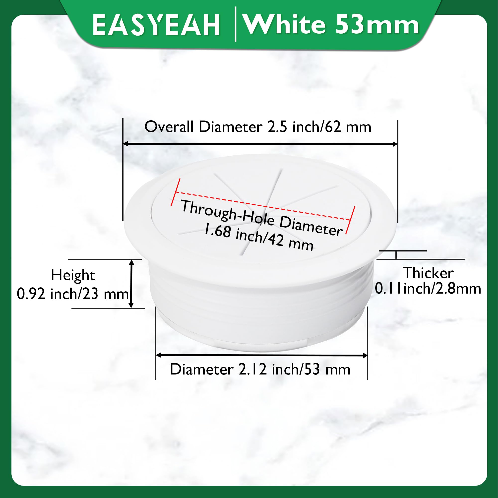EASYEAH 5 Pcs Desk Grommet 2-1/16" / 53 mm, Desk Hole Cover for Cables