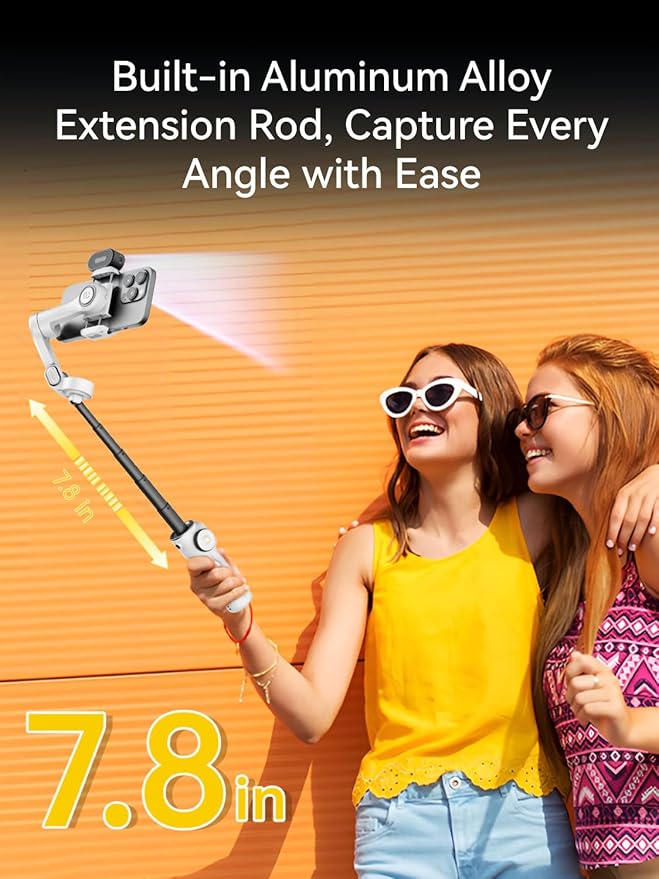 Gimbal Stabilizer for iPhone, Phone Gimbal with AI Tracking Sensor for Vlog Recording, 3-Axis Phone Gimbal with 7.8' Extension Rod and OLED Display for iPhone/Android-Smart X2 AI White
