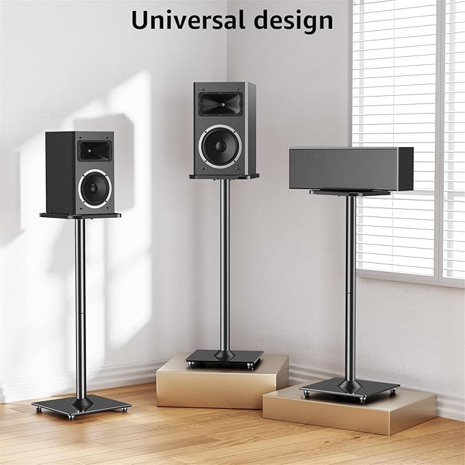 MOUNTUP Universal Speaker Stands Pair for Surround Sound, 31" Height Floor Speaker Stands, Holds Bookshelf Speaker Satellite Speaker Large Speaker, Up to 22LBS Cable Concealing 9.8" Plate Black MU9132