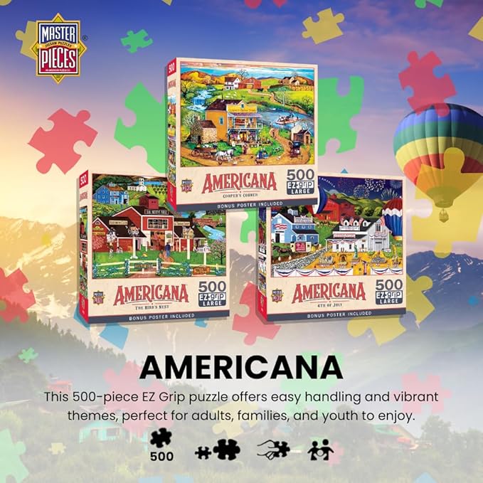 Masterpieces - 500 Piece Jigsaw Puzzle, Large EZ Grip Shapes, 4th of July, Fun for Adults, Seniors, Family, Kids, 19.25" x 26.75"
