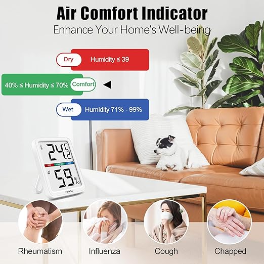 Vaikby Precision Hygrometer - Indoor Humidity Meter and Room Thermometer with Temperature Gauge, Digital Monitor for Home Comfort, Wall-Mounted or Tabletop, Energy-Efficient Sensor for Nursery & House