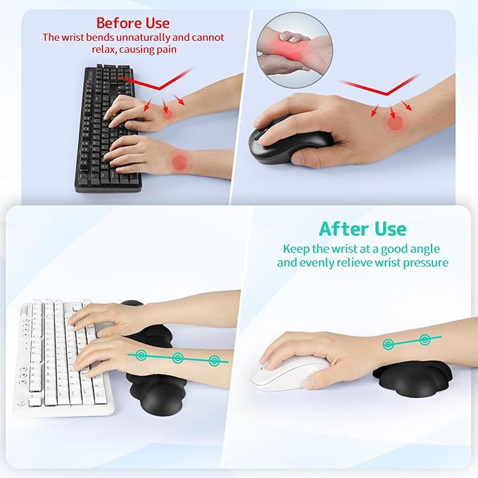 Cloud Wrist Rest Keyboard, Cloud Keyboard Wrist Pad Set with PU Leather Memory Foam, Cute Arm Rest for Palm Support, PC/Gaming Desk Accessories/Office Setup/Computer Hand Cushion - Black