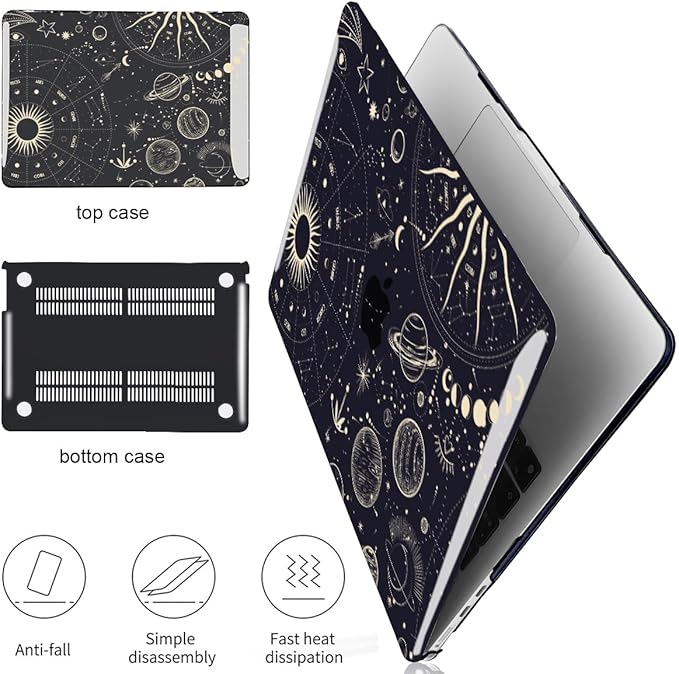 for 2025 MacBook Air 13.6 Inch Case M4 A3240 M3 A3113 M2 A2681 2022 2023 2024 Release, Printed Pattern Plastic Hard Shell Case Keyboard Cover for Mac 13 Air M4 Chip Touch ID, Constellation