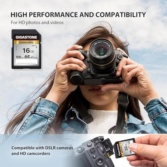 [5-Yrs Free Data Recovery] GIGASTONE 16GB SD Card 2-Pack, Camera Pro, A1 V10 SDHC Memory Card Compatible with SPYPOINT TACTACAM Trail Camera, with 2 Mini Cases.