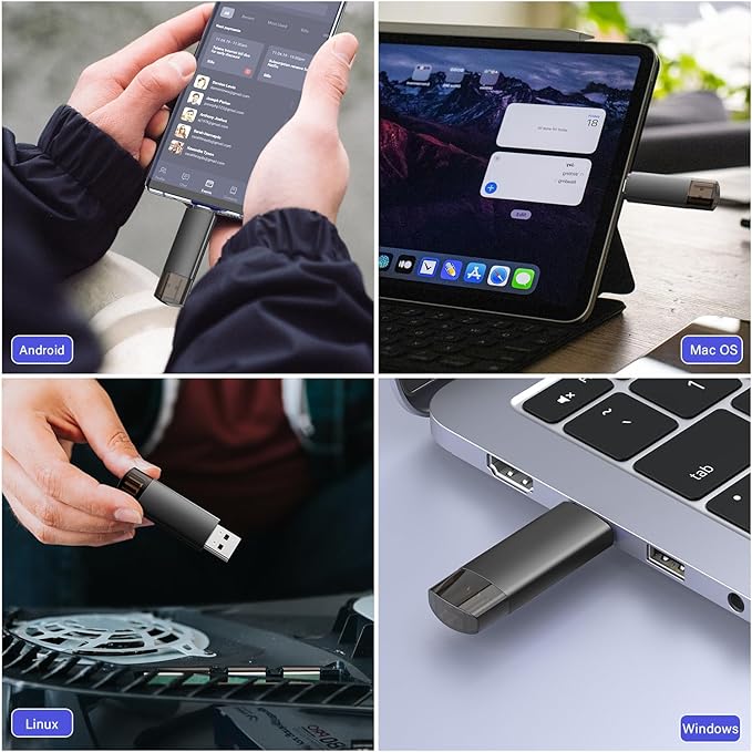 128GB USB C Flash Drive Dual USB 3.0 Flash Drive Type C + USB A Portable Type-C Flash Drive 2-in-1 USB-C Thumb Drive for Smartphone Tablet Computer Mac iPhone 15 Black