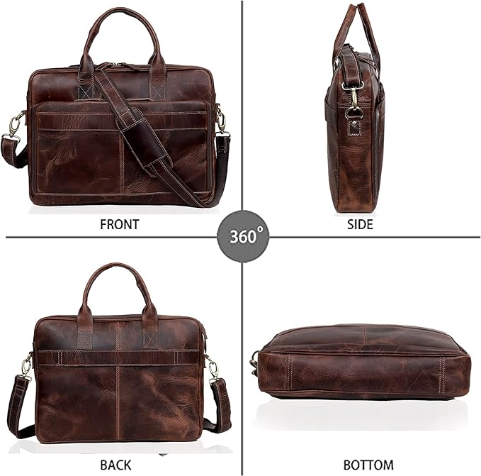 VC VINTAGE COUTURE Leather briefcase bag for men Leather Laptop Bags For Men and Women Travel Messenger Bag