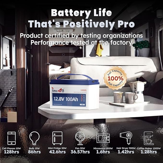 LiFePO4 Battery 12V100Ah Pro Group 31 Deep Cycle Battery with Upgraded 100A BMS Lithium Battery 4000-15000 Cycles 10-Year Lifetime for Off-Grid Applications RVs Marine Travel Trailer Camping