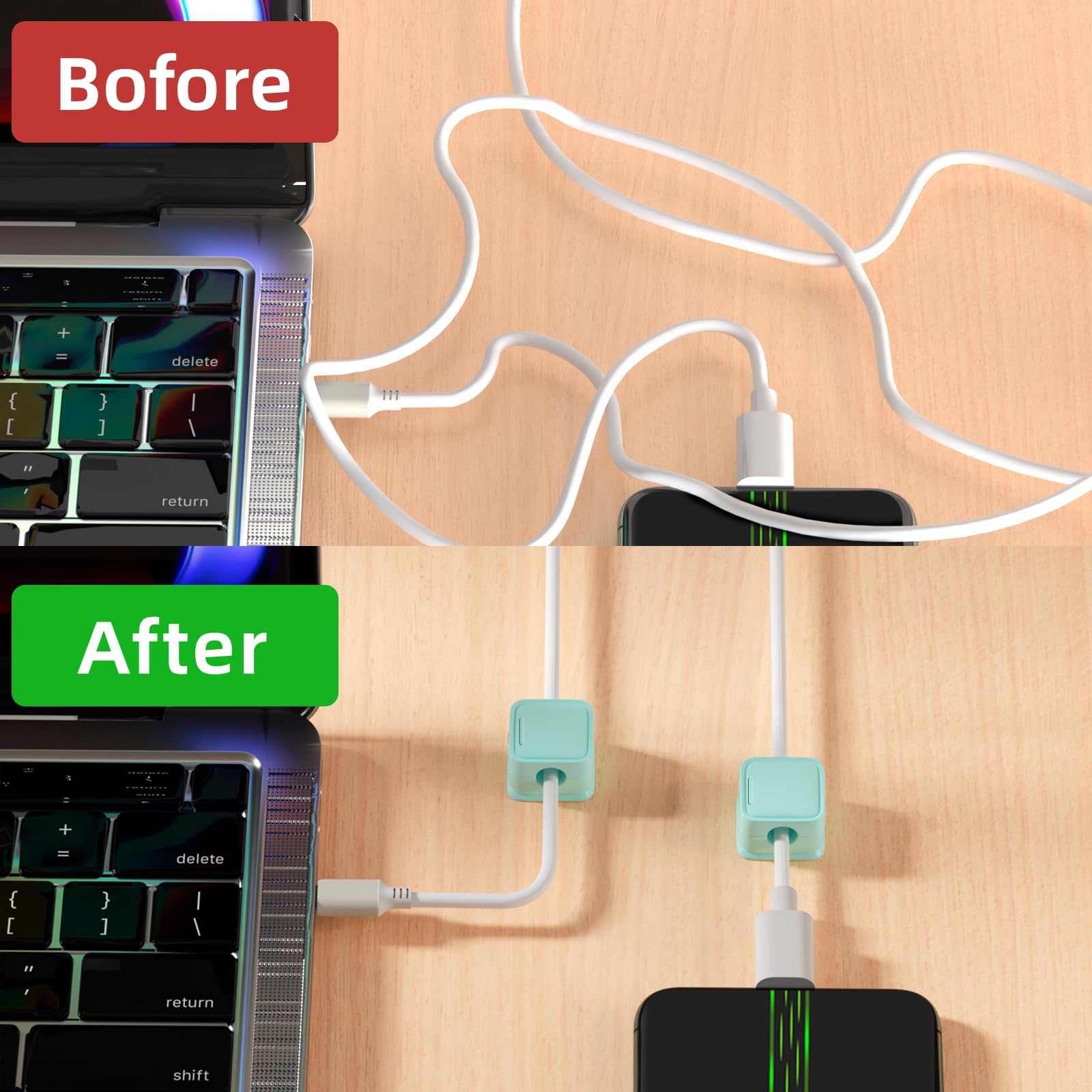 8 Pack Cord Organizer, Magnetic Cable Clips, Under Desk Management, Blue