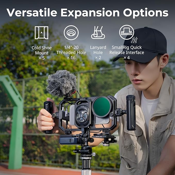 SMALLRIG All-in-One Cooling Dual Handle Phone Cage Kit for iPhone/Android, 15W Active Cooler & 4-in-1 USB-C Hub, Universal Compatibility 2.5-3.1" Phones, for Live Streaming- 5276