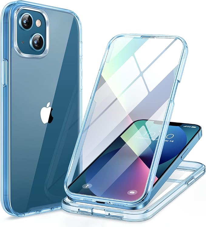 Miracase for iPhone 13 mini Case 5.4",Full-Body Protection,Clear Bumper Case with Built-in 9H Tempered Glass Screen Protector,Military-Grade Drop Protection Outdoor Phone Case for 13 mini,Dark Blue
