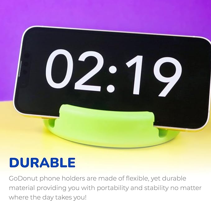 GoDonut – Phone Stand Original – Cell Phone Holder + Tablet Stand Desk Organizer – Compatible with Tablet, iPhone 16 15 14 Pro Max, Android & Most Smartphones - Black
