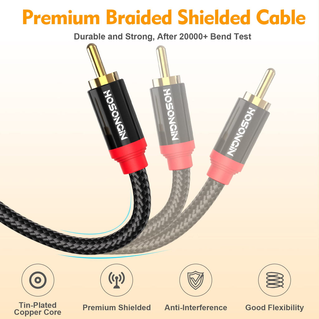 HOSONGIN RCA Cables 8FT 2 Pack[Hi-Fi Sound, Nylon Braided, Shielded], 2-Male to 2-Male RCA Audio Stereo Subwoofer Cable Auxiliary Cord for Home Theater, HDTV, Amplifiers, Hi-Fi Systems, Speakers