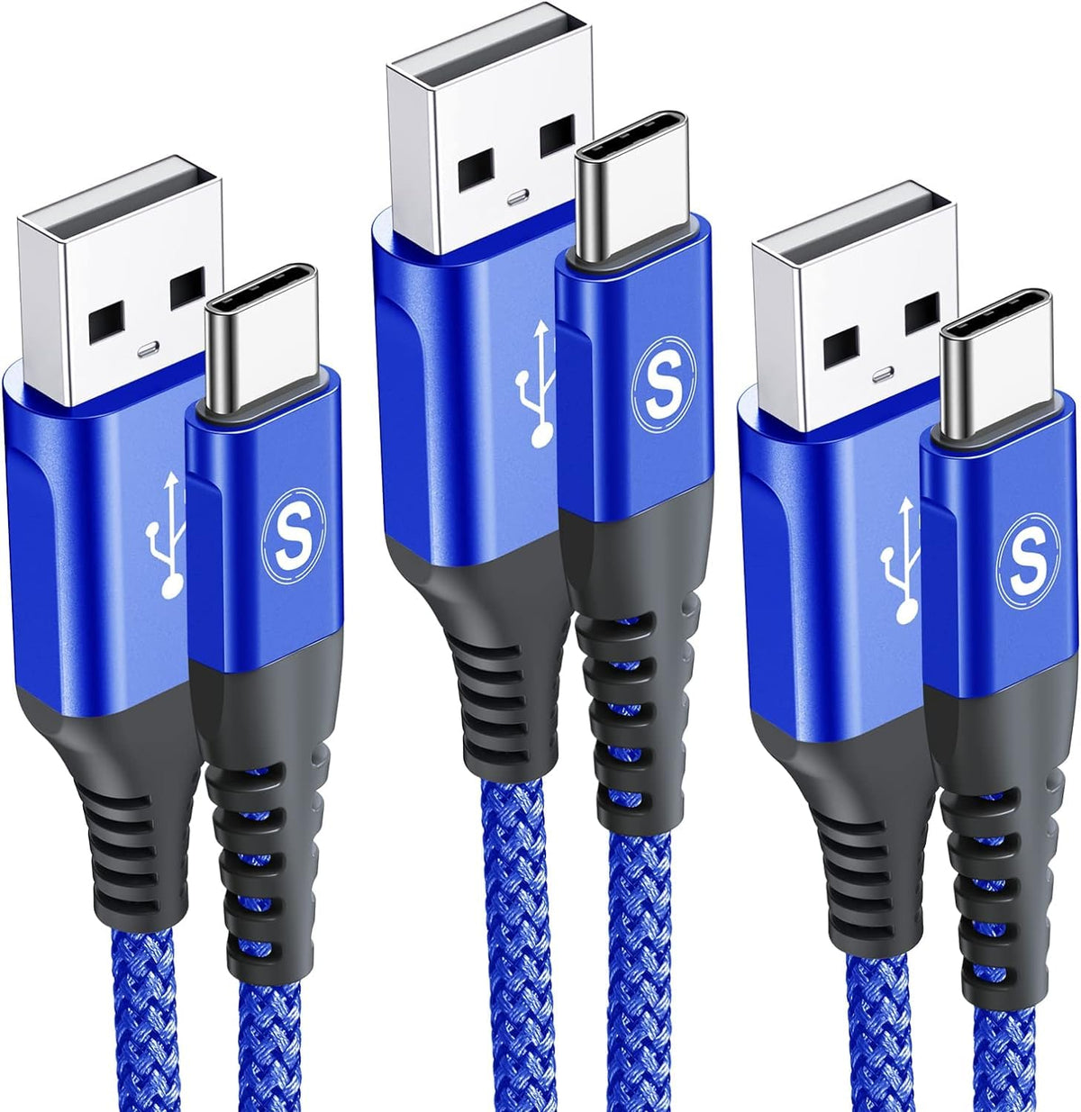 sweguard USB Type C Charger Cable [3-Pack,6.6ft+3.3ft+1.5ft] iPhone 16 Charger Nylon Braided Cord for iPhone 16 15 Pro Max Plus Samsung Galaxy S24 S23 S22 S21 S20 S10 Note 20 10 A54 Pixel LG Moto PS5
