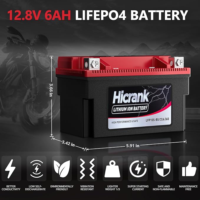 YTZ10S Lithium 12V 6Ah 360CCA LiFePO4 Motorcycle Battery, Powersports Battery for Honda KTM Yamaha Harely, Fit ATV, UTV, Scooter, Motocross, Lawn Mower, Jet Ski, Motorboat