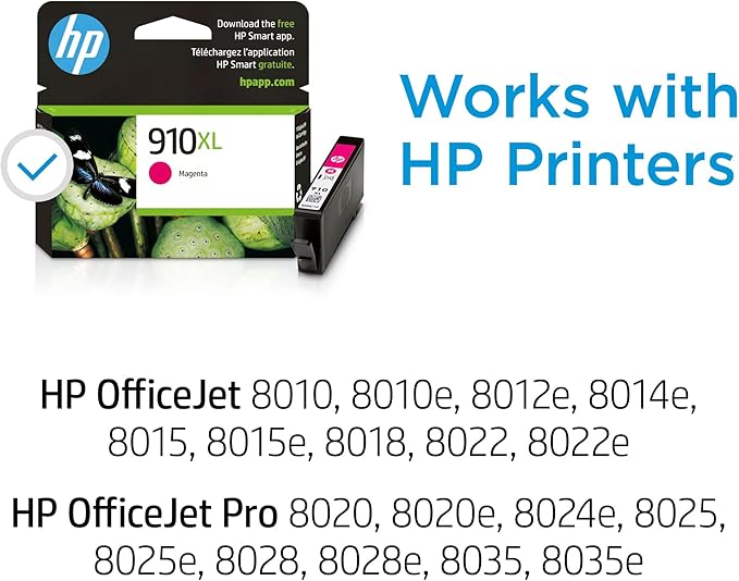 HP 910XL Magenta High-yield Ink Cartridge | Works with HP OfficeJet 8010, 8020 Series, HP OfficeJet Pro 8020, 8030 Series | Eligible for Instant Ink | 3YL63AN